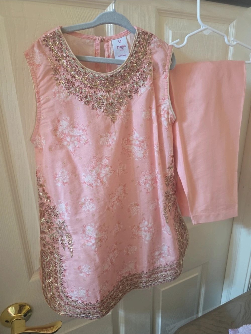 Pink Embellished Girls' Kurta Set